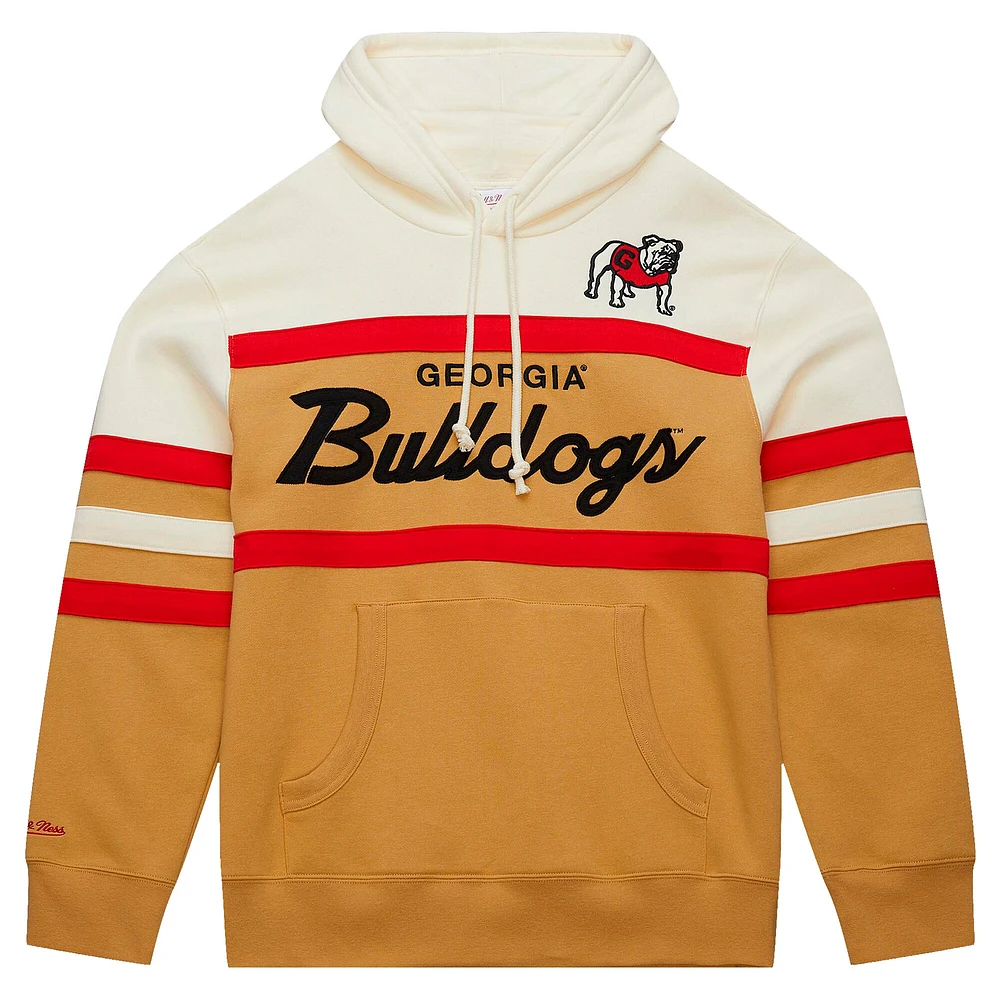 Men's Mitchell & Ness Cream Georgia Bulldogs Big Tall Head Coach Pullover Hoodie