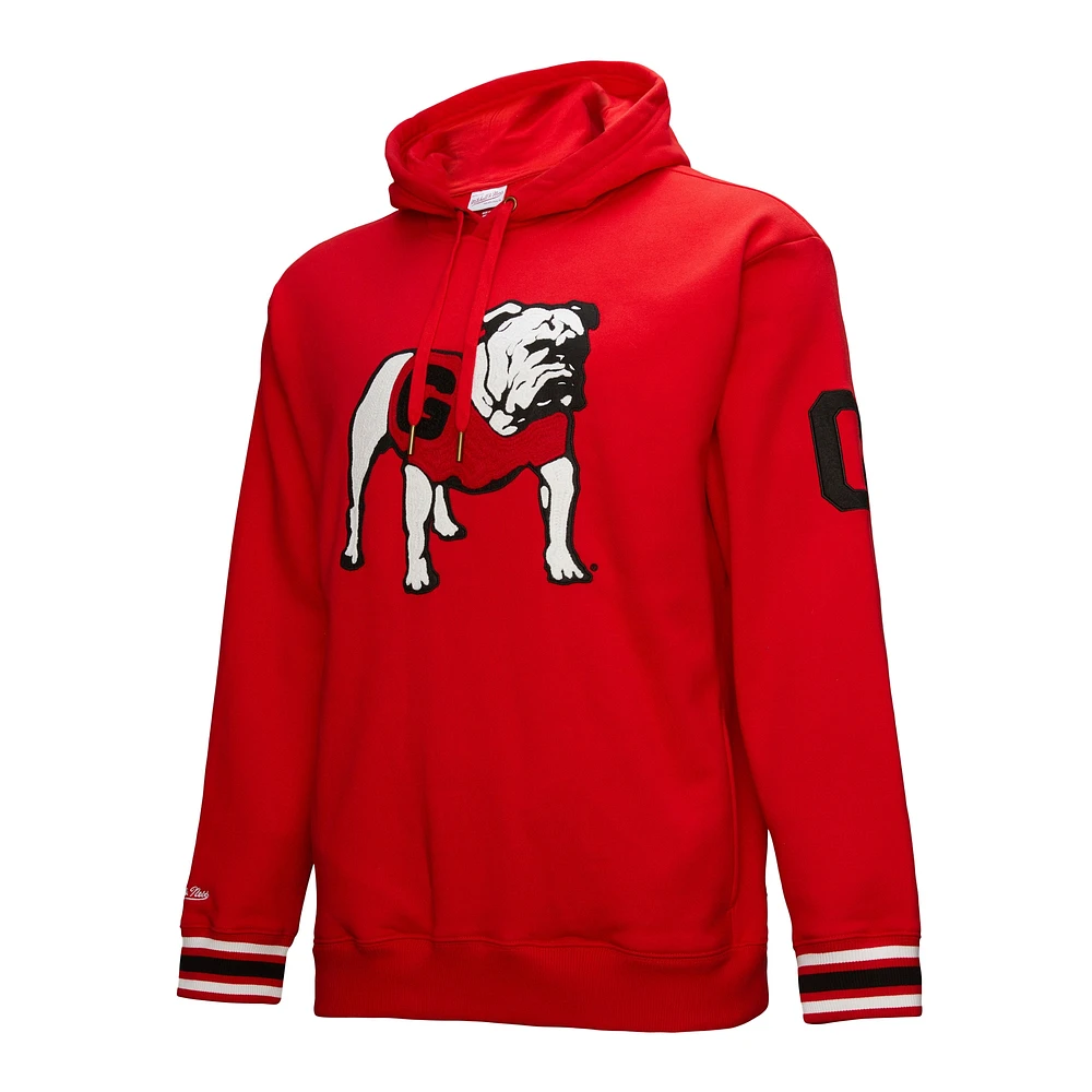 Men's Mitchell & Ness Red Georgia Bulldogs Chainstich Fleece Pullover Hoodie