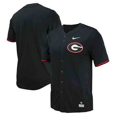 Maillot de baseball à bouton intégral Nike pour hommes, noir, Georgia Bulldogs Replica