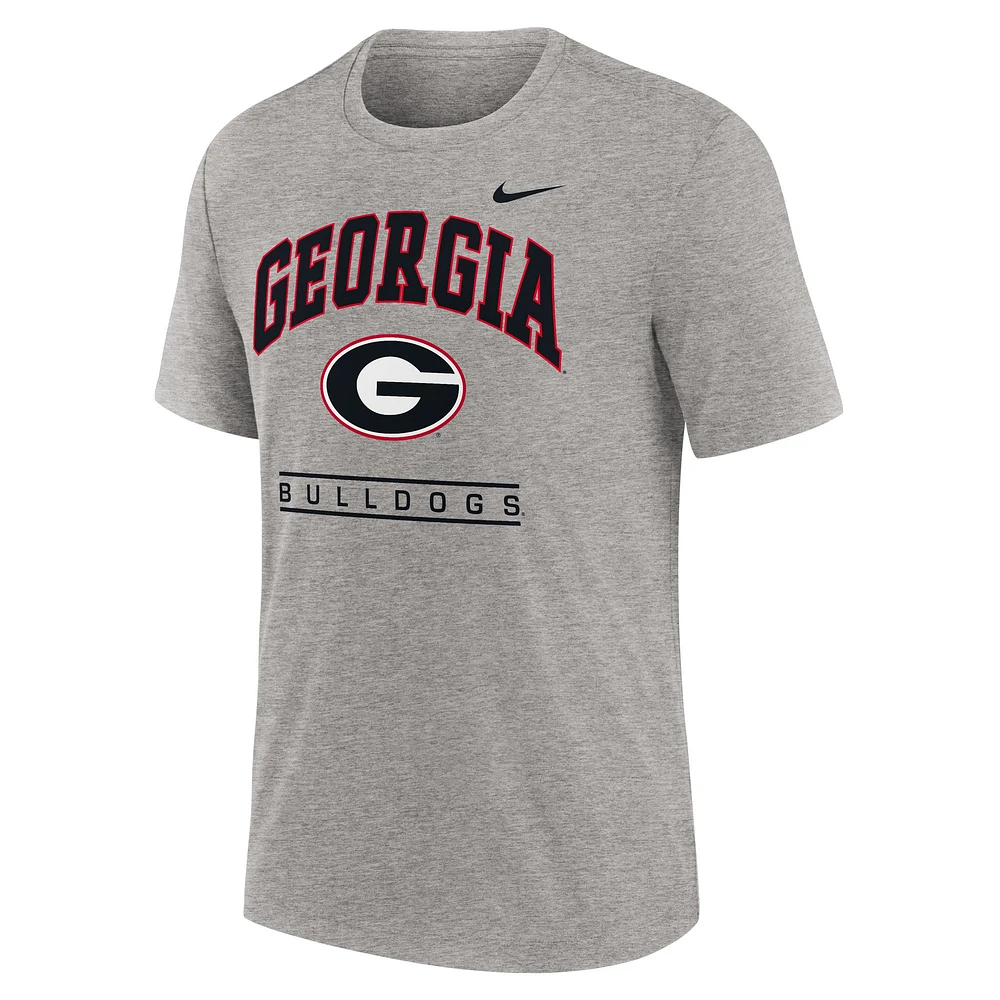 Men's Nike Heather Gray Georgia Bulldogs Arch Over Logo Tri-Blend T-Shirt