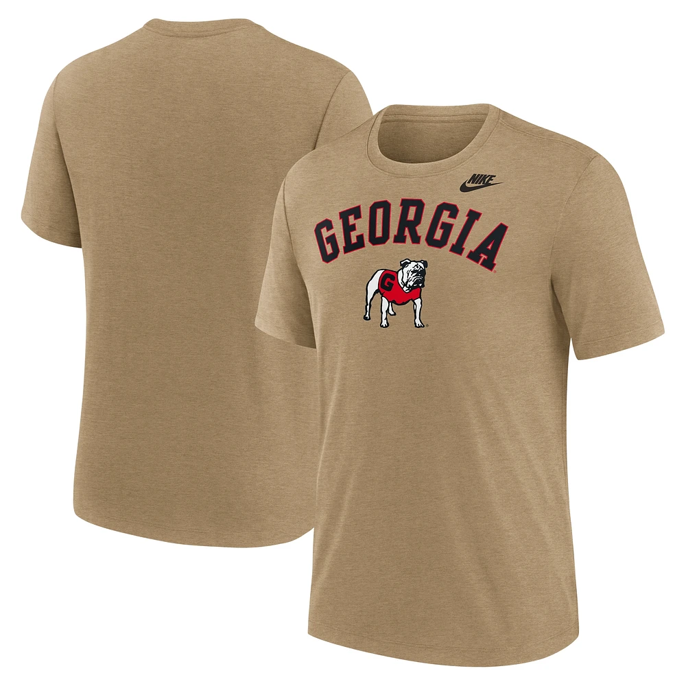 T-shirt Nike pour homme, marron clair chiné, Georgia Bulldogs Legacy Arch Tri-Blend