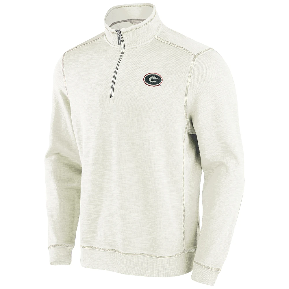 Men's Tommy Bahama Cream Georgia Bulldogs Tobago Bay Half-Zip Tri-Blend Top