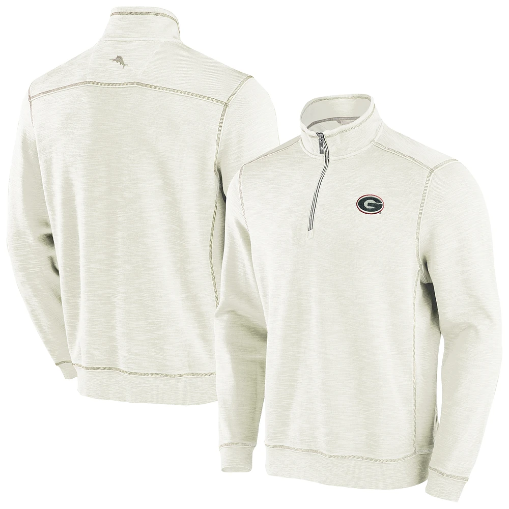 Men's Tommy Bahama Cream Georgia Bulldogs Tobago Bay Half-Zip Tri-Blend Top