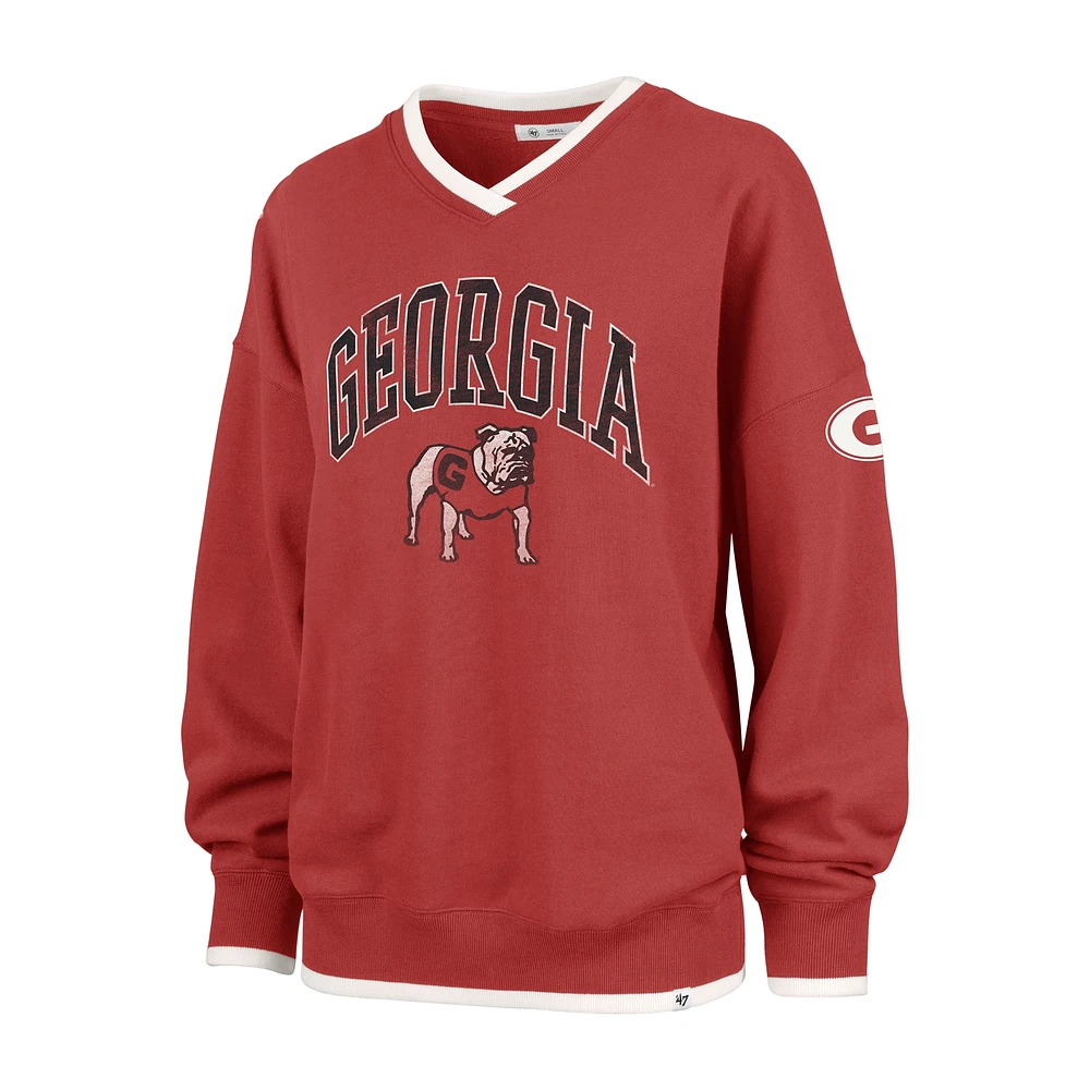 Women's '47 Red Georgia Bulldogs Clubhouse Daze Eighty V-Neck Pullover Sweatshirt