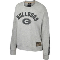 Women's Colosseum Heather Gray Georgia Bulldogs OHT Military Appreciation Flag Rank Dolman Pullover Sweatshirt