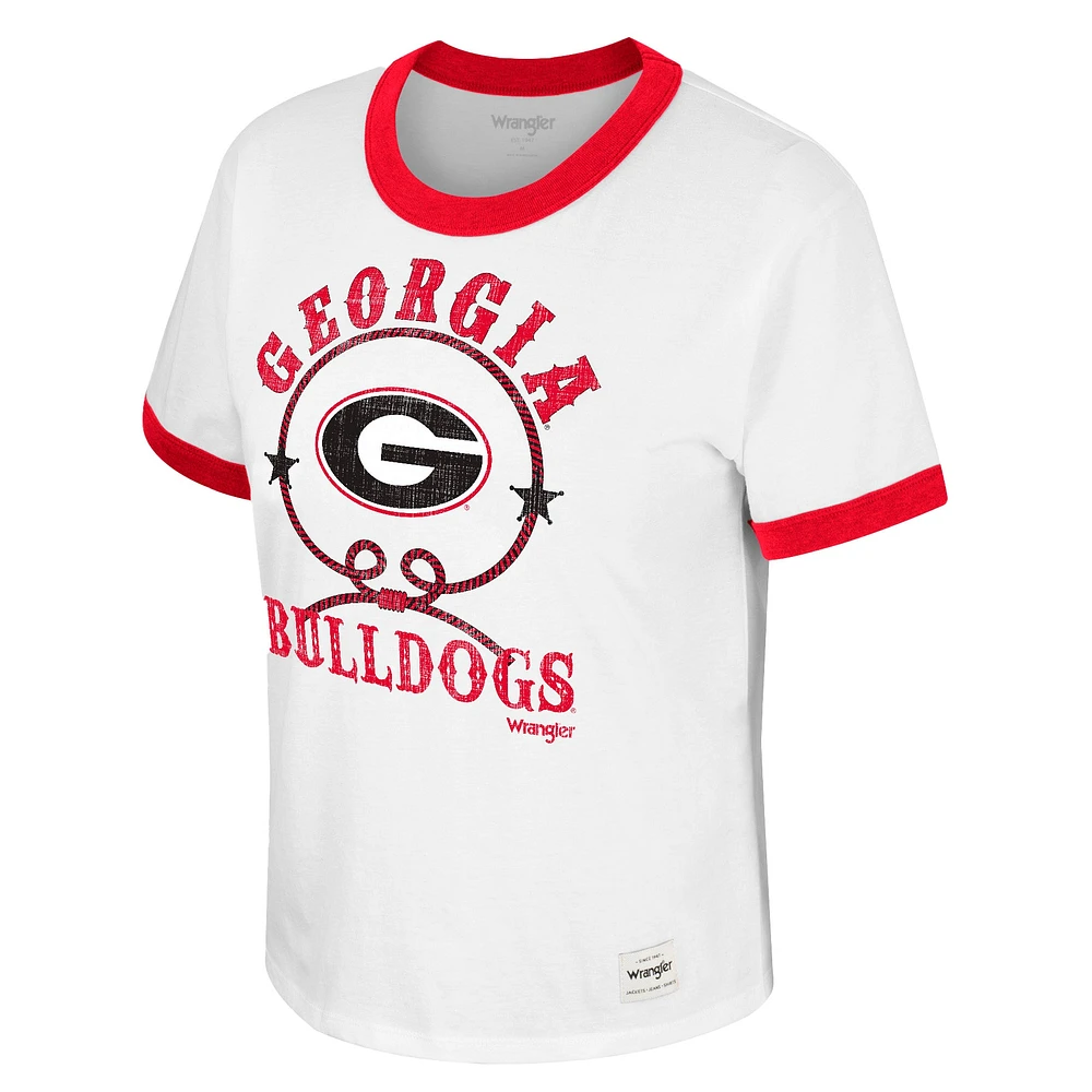 Women's Colosseum x Wrangler White Georgia Bulldogs Freehand Ringer T-Shirt