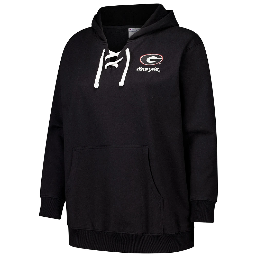 Women's Fanatics Black Georgia Bulldogs Plus Scripy Lace-Up V-Neck Hoodie