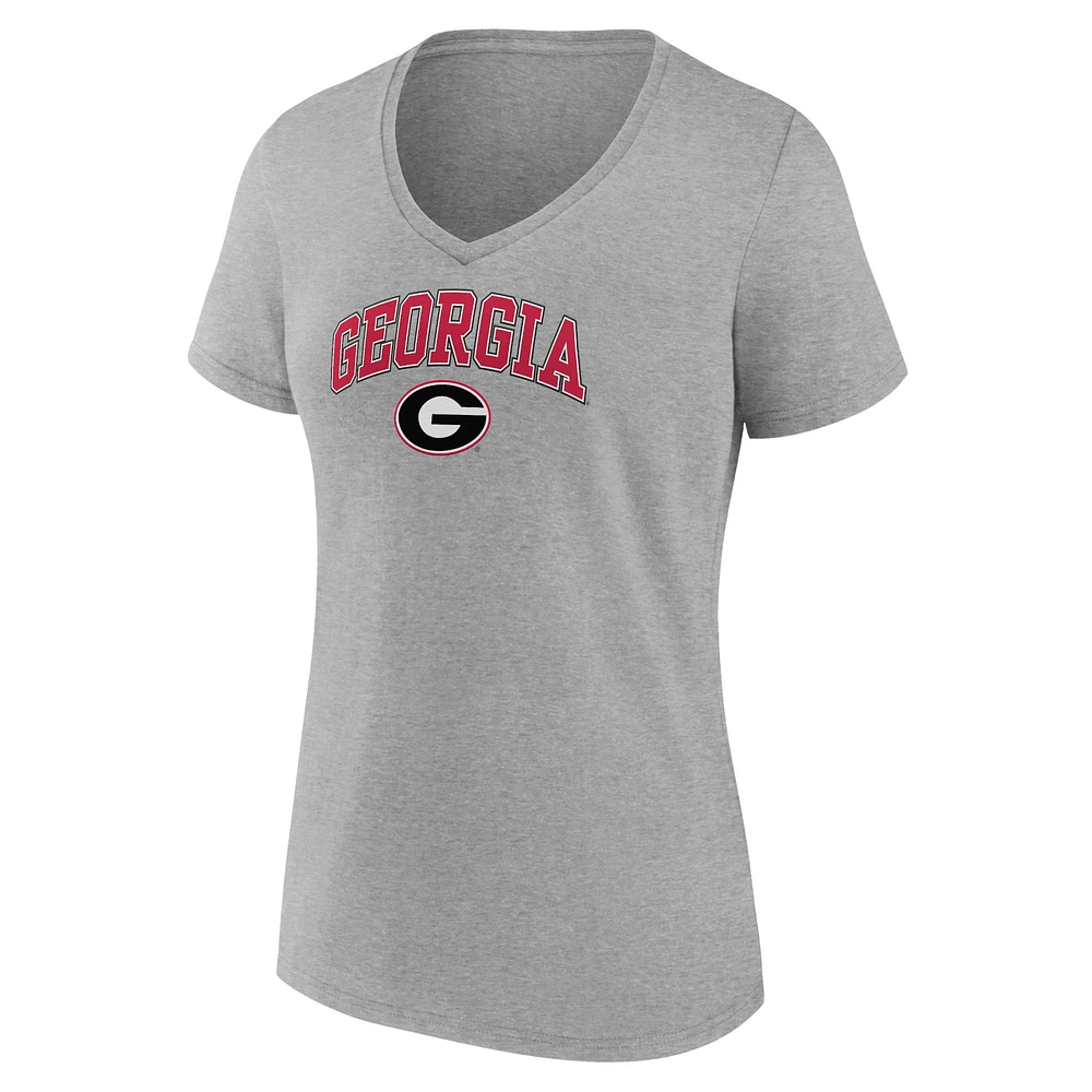 Women's Fanatics Heather Gray Georgia Bulldogs Campus V-Neck T-Shirt