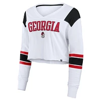 Women's Fanatics White Georgia Bulldogs Training Camp Cropped Long Sleeve V-Neck Fashion Top