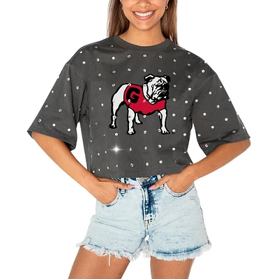 T-shirt court à strass pour femme Gameday Couture, gris, Georgia Bulldogs Go Time