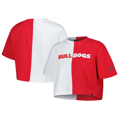 T-shirt court Hype and Vice rouge/blanc des Georgia Bulldogs Color Block Brandy pour femmes