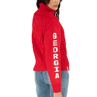 Women's Lusso Red Georgia Bulldogs Sylvie Cable Knit Turtleneck Pullover Sweater