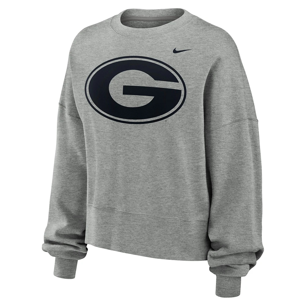 Women's Nike Heather Gray Georgia Bulldogs Oversized Essential Pullover Sweatshirt