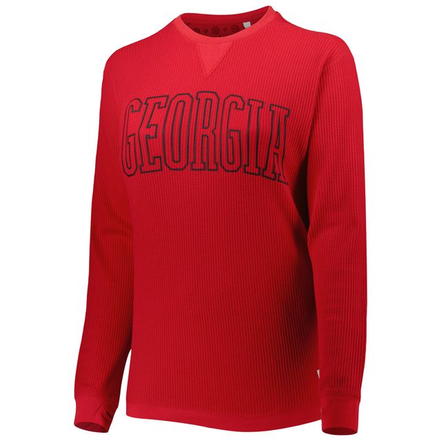 T-shirt à manches longues thermique en tricot gaufré Southlawn Pressbox Red Georgia Bulldogs Surf pour femme