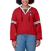 Women's WEAR by Erin Andrews Red Georgia Bulldogs Lace-Up Pullover Sweater