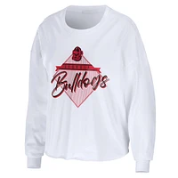 Women's WEAR by Erin Andrews White Georgia Bulldogs Diamond Long Sleeve Cropped T-Shirt