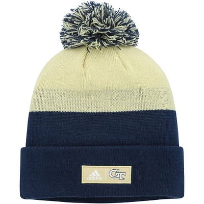 Men's adidas Navy/Gold Georgia Tech Yellow Jackets Colorblock Cuffed Knit Hat with Pom