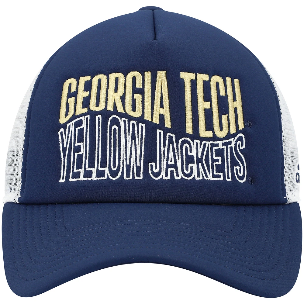 Men's adidas Navy/White Georgia Tech Yellow Jackets Wave Foam Trucker Snapback Hat