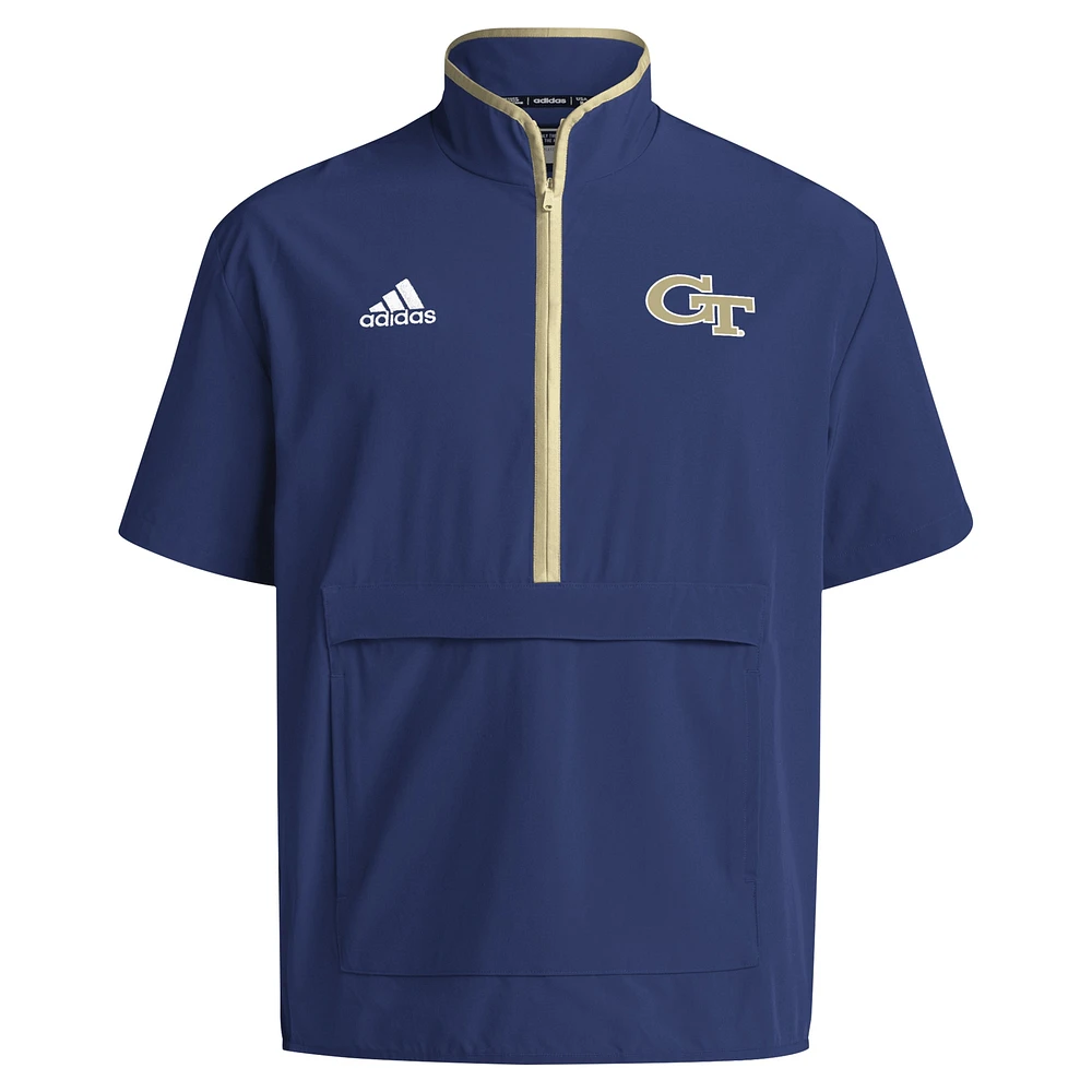 Men's adidas Navy Georgia Tech Yellow Jackets 2024 Coaches Sideline Half-Zip Short Sleeve Jacket