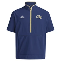 Men's adidas Navy Georgia Tech Yellow Jackets 2024 Coaches Sideline Half-Zip Short Sleeve Jacket