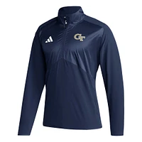 Men's adidas Navy Georgia Tech Yellow Jackets Sideline AEROREADY Raglan Sleeve Quarter-Zip Jacket