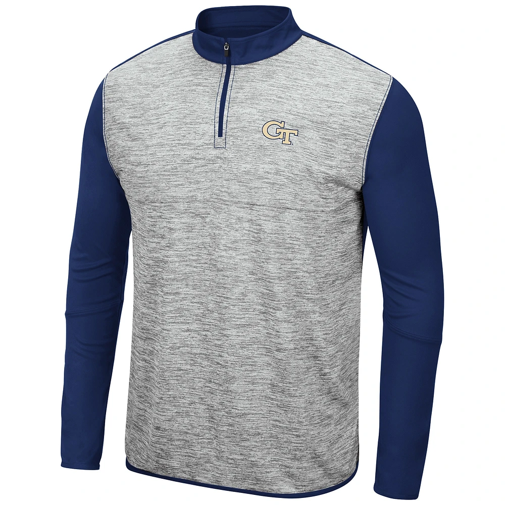Vestes Georgia Tech jaunes pour hommes Colosseum Grey/Navy Jacket Prospect Space-Dye Quarter-Zip