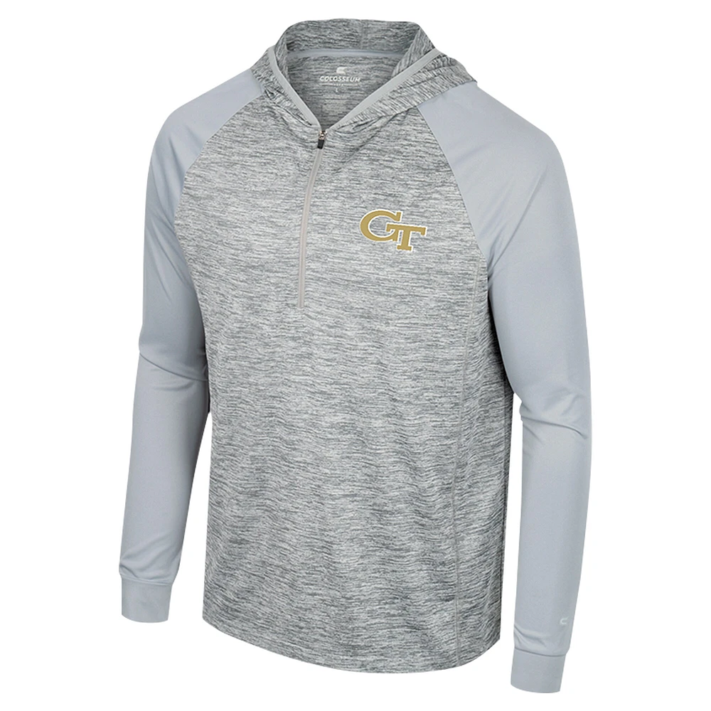 Men's Colosseum Gray Georgia Tech Yellow Jackets Cybernetic Raglan Quarter-Zip Hooded Top