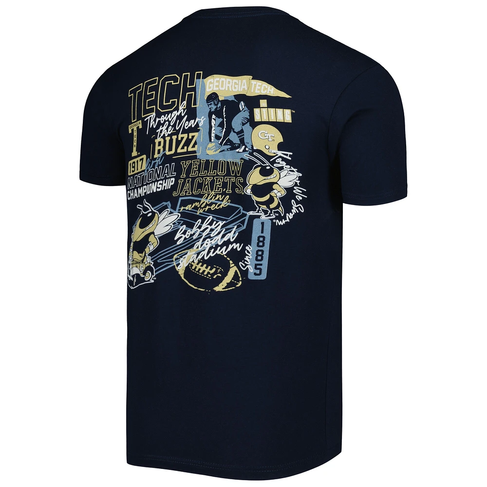 T-shirt pour homme bleu marine Georgia Tech Yellow Jackets Vintage Through the Years Two-Hit