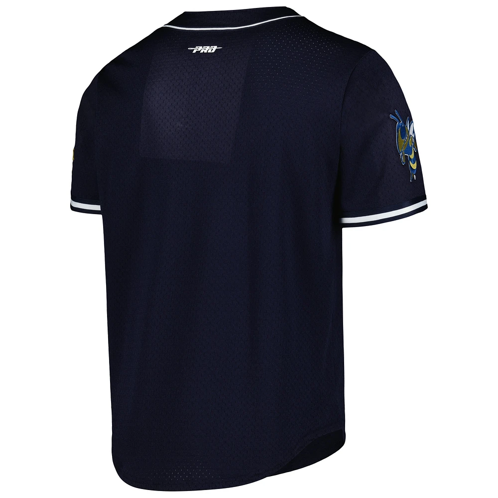 Men's Pro Standard Navy Georgia Tech Yellow Jackets Mesh Full-Button Replica Baseball Jersey