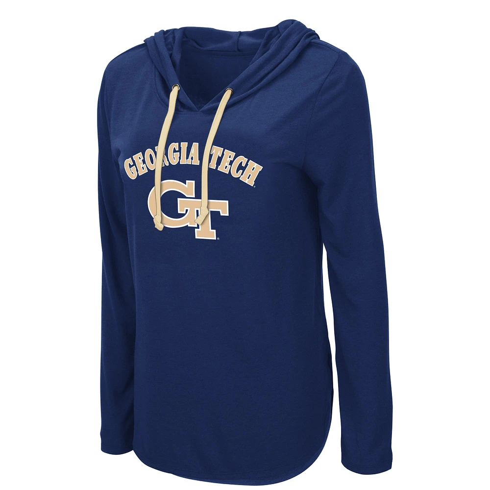 Women's Colosseum Navy Georgia Tech Yellow Jackets My Lover Lightweight Hooded Long Sleeve T-Shirt