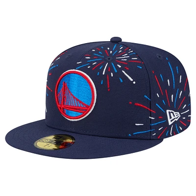 Casquette ajustée 59FIFTY Americana Fireworks des Golden State Warriors de New Era pour homme, bleu marine