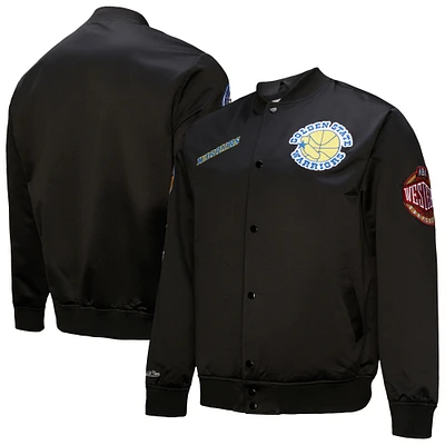 Veste en satin à boutons-pression vintage pour homme Mitchell & Ness Golden State Warriors Blackout Collection