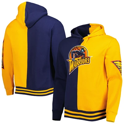 Sweat à capuche manches longues bleu marine/doré pour homme Mitchell & Ness Golden State Warriors Hardwood Classics Split
