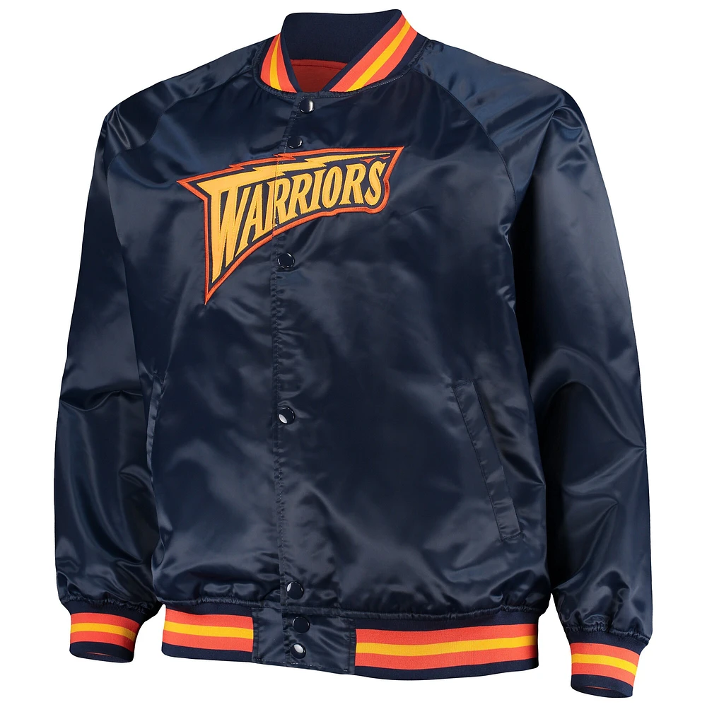 Men's Mitchell & Ness Navy Golden State Warriors Big Tall Hardwood Classics Raglan Satin Full-Snap Jacket