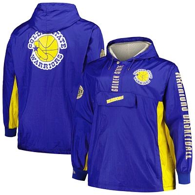 Mitchell & Ness Royal Golden State Warriors Big Tall Hardwood Classics Team OG 2.0 Anorak Veste coupe-vent à capuche et quart de zip pour hommes