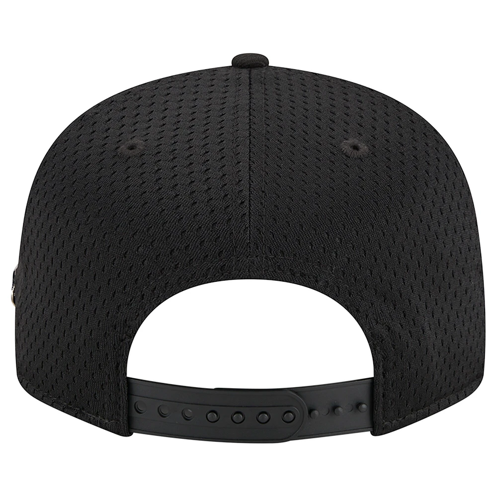 Men's New Era Black Golden State Warriors Post-Up Pin Mesh 9FIFTY Snapback Hat