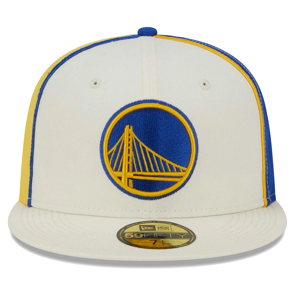 Men's New Era Cream Golden State Warriors Piped Pop Panel 59FIFTY Fitted Hat