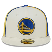 Men's New Era Cream Golden State Warriors Piped Pop Panel 59FIFTY Fitted Hat