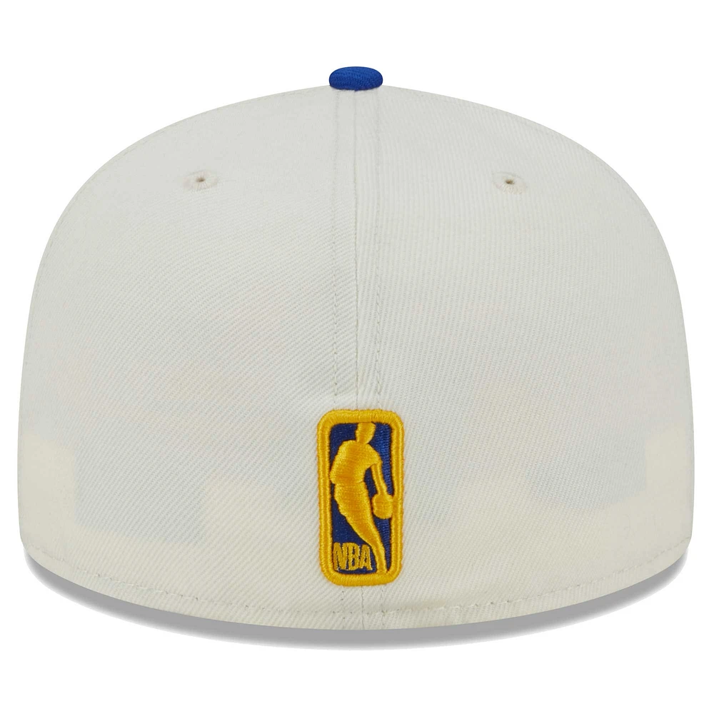 Men's New Era Cream Golden State Warriors Piped Pop Panel 59FIFTY Fitted Hat