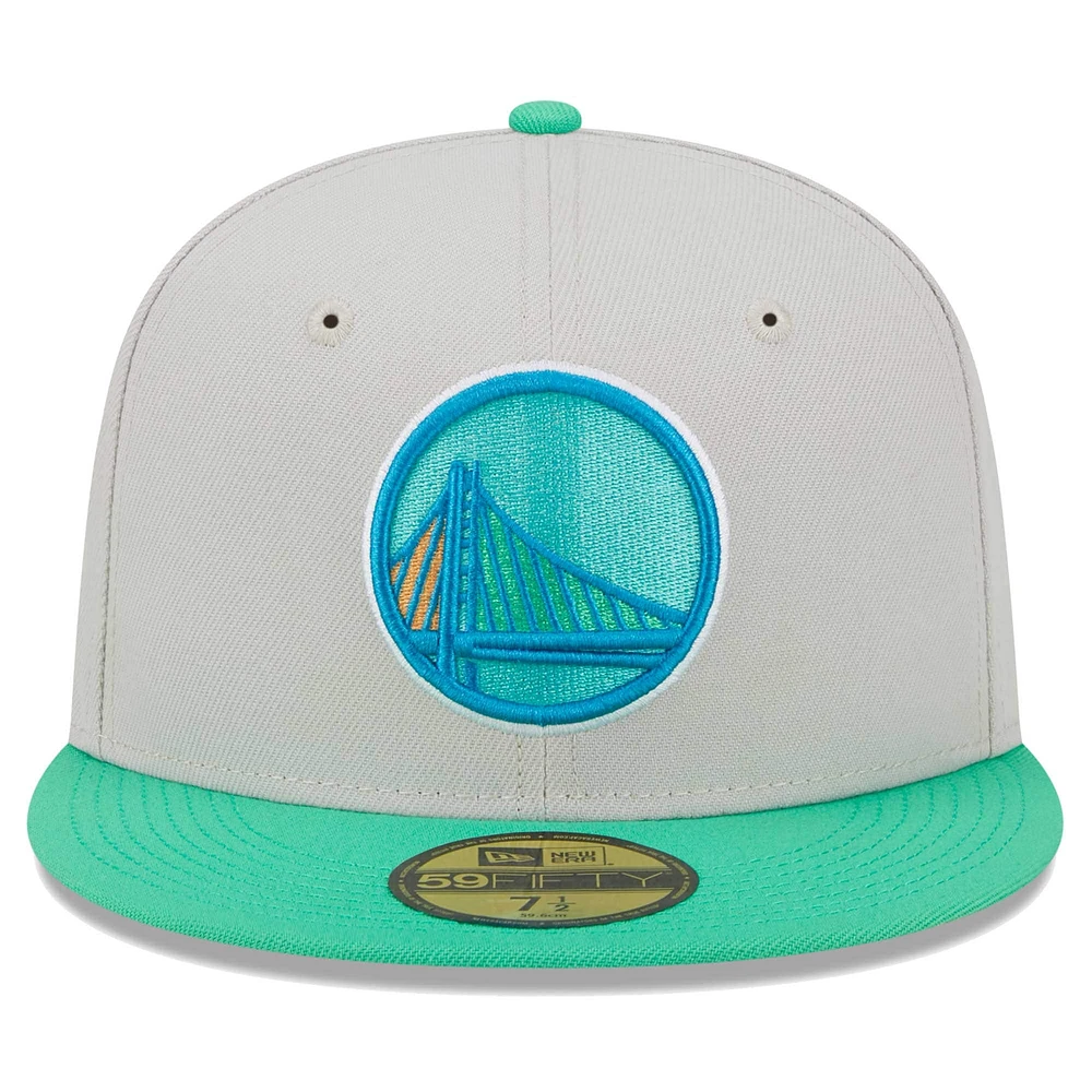 Men's New Era Golden State Warriors Cream and Green 59FIFTY Fitted Hat