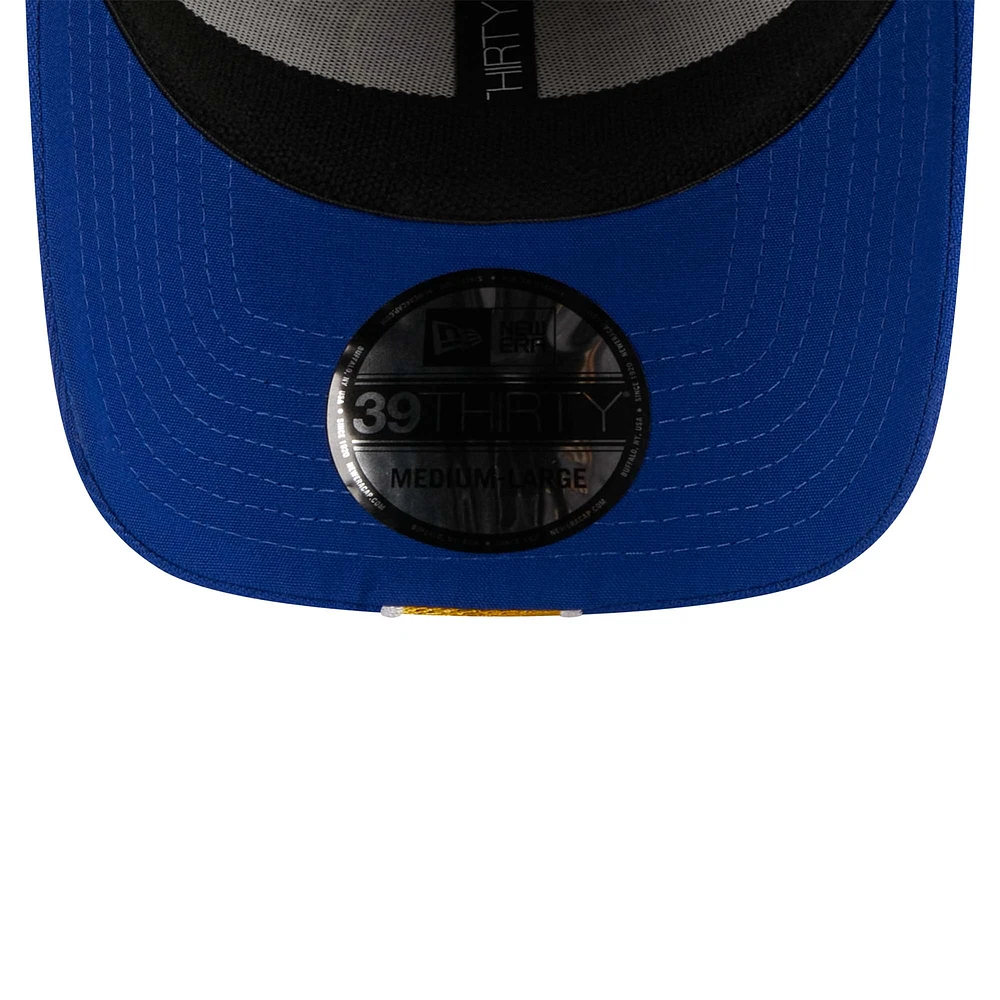Men's New Era Gray/Royal Golden State Warriors Striped 39THIRTY Flex Hat