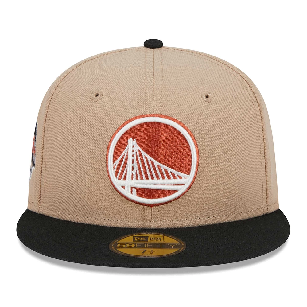Men's New Era Khaki/Black Golden State Warriors Burnt Orange Logo Two-Tone 59FIFTY Fitted Hat