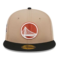 Men's New Era Khaki/Black Golden State Warriors Burnt Orange Logo Two-Tone 59FIFTY Fitted Hat