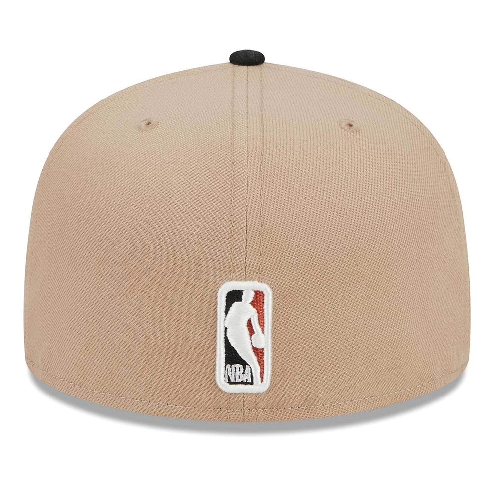 Men's New Era Khaki/Black Golden State Warriors Burnt Orange Logo Two-Tone 59FIFTY Fitted Hat