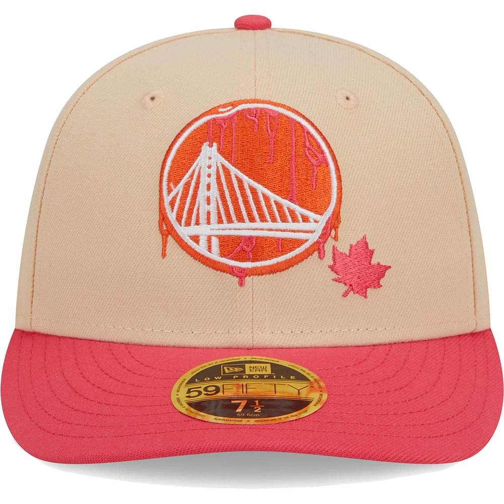 Casquette ajustée 59FIFTY New Era kaki/corail Golden State Warriors Drip Low Profile pour hommes