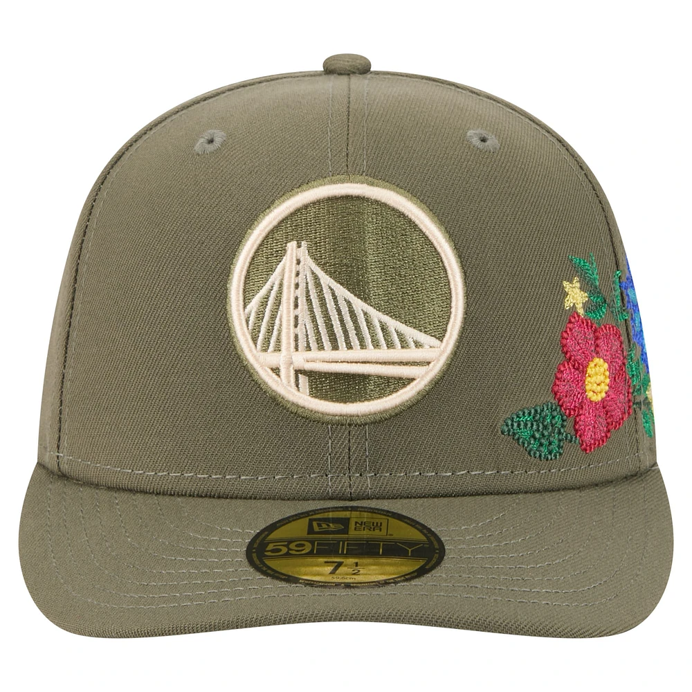 Men's New Era Olive Golden State Warriors Tonal Florals 59FIFTY Fitted Hat
