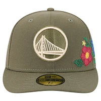 Men's New Era Olive Golden State Warriors Tonal Florals 59FIFTY Fitted Hat