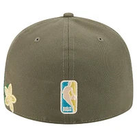 Men's New Era Olive Golden State Warriors Tonal Florals 59FIFTY Fitted Hat