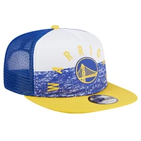 Men's New Era Royal Golden State Warriors Arch A-Frame Trucker 9FIFTY Snapback Hat
