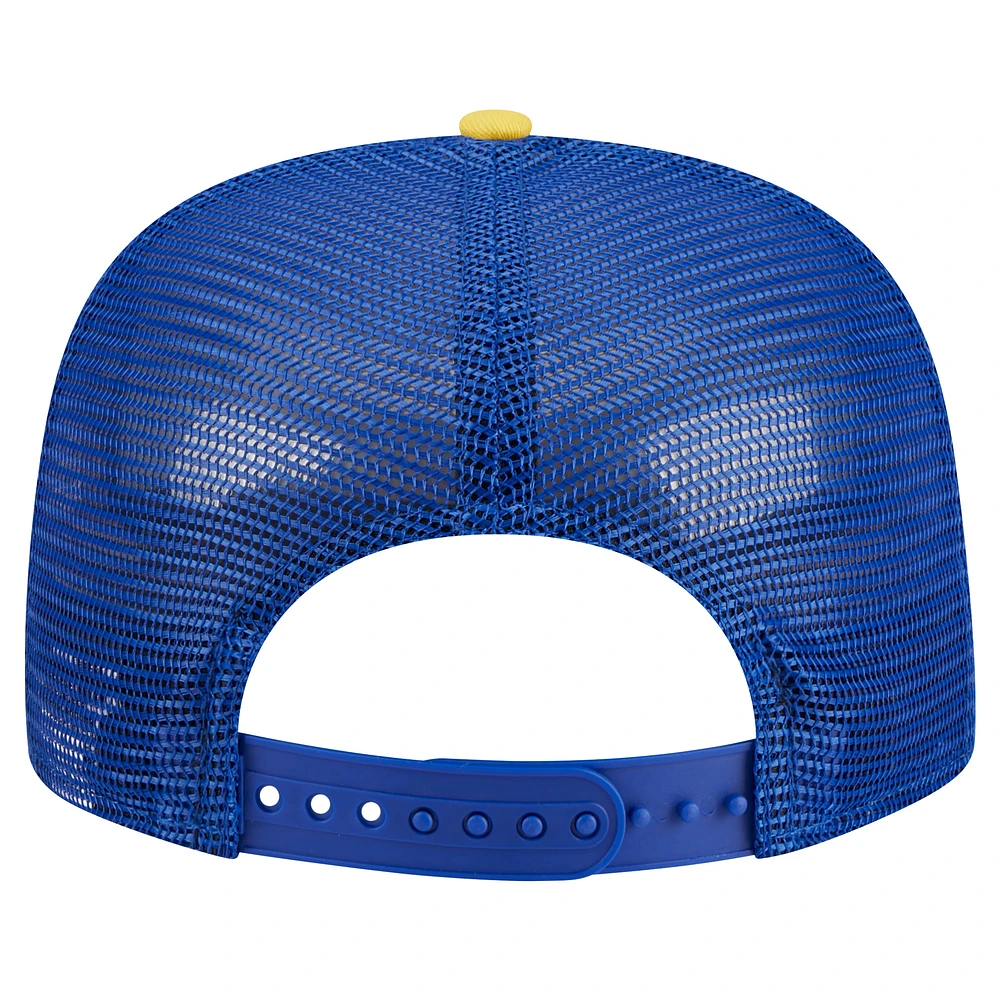 Men's New Era Royal Golden State Warriors Arch A-Frame Trucker 9FIFTY Snapback Hat